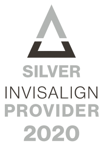 A logo of an award with the words: Silver Invisalign Provider 2020